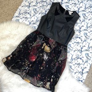 Phanuel Faux Leather Cut-Out Galaxy Dress